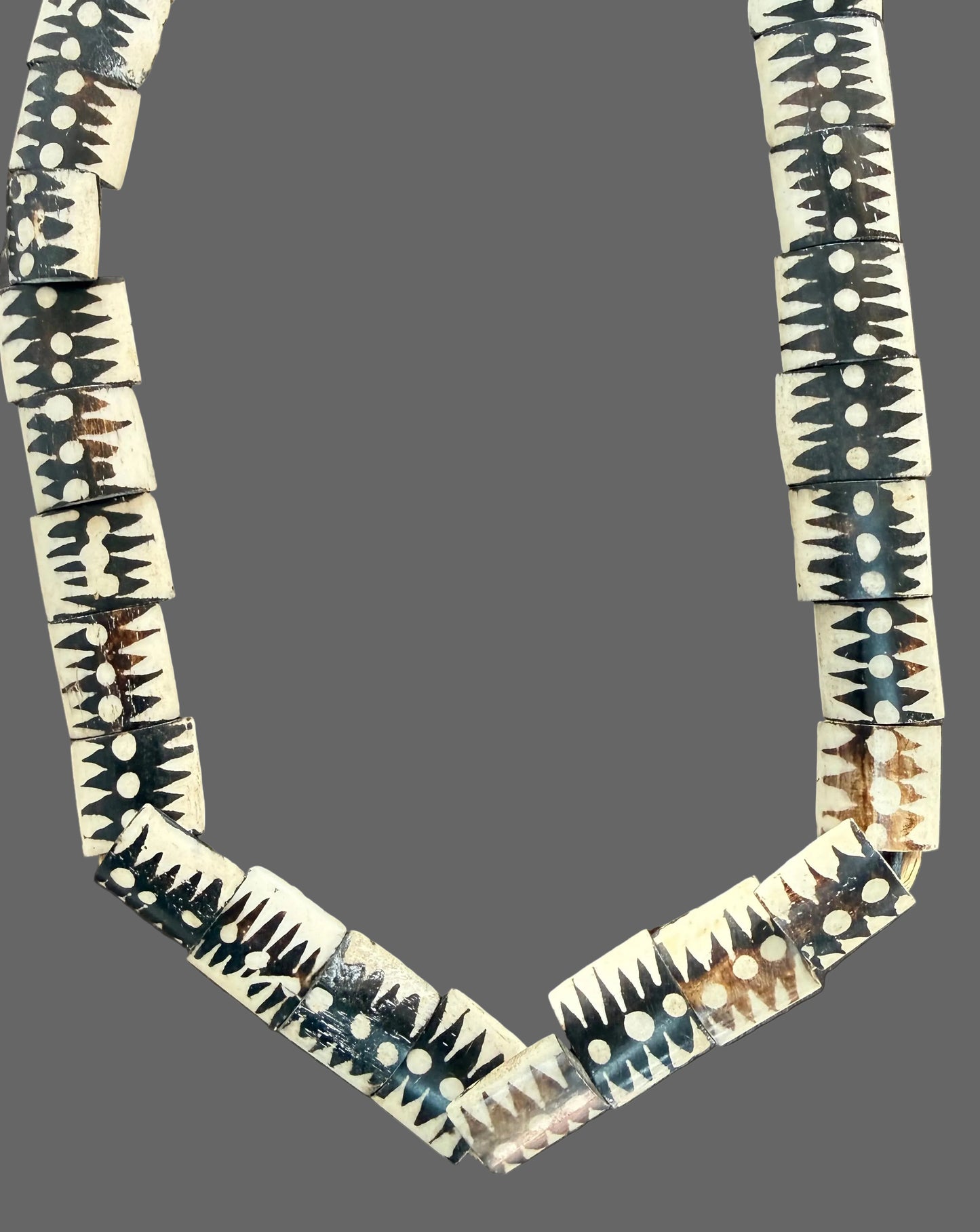 Trade Beads African Batik Bone Necklace, Long Strand Jewelry