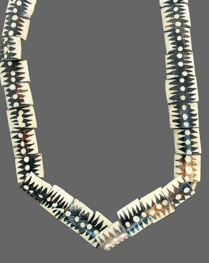 Trade Beads African Batik Bone Necklace, Long Strand Jewelry