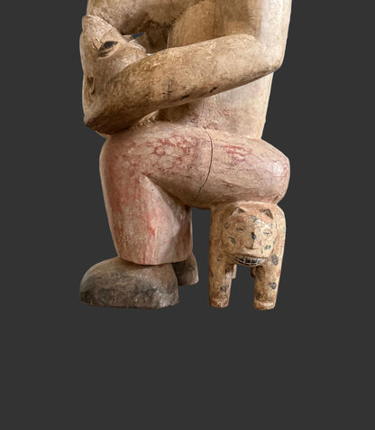 Yoruba Maternity Figure, Wooden Tribal African Sculpture