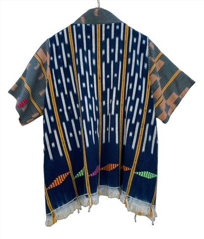 Handcrafted Art ; Mudcloth Clothing; Other African; Baule Textile Indigo Hand Dyed Poncho, Woven Cotton Mudcloth Clothing, African Indigo Vintage Textiles Poncho