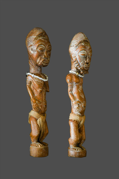 Tribal Art Sculpture; Original sculpture, Wood material; Used;Traditional; Folk Art; Other African ; Collectors' Pieces and Pieces; Artwork Decor; Pair of Baule Sculptures, Carved Wooden, African Statues Figures