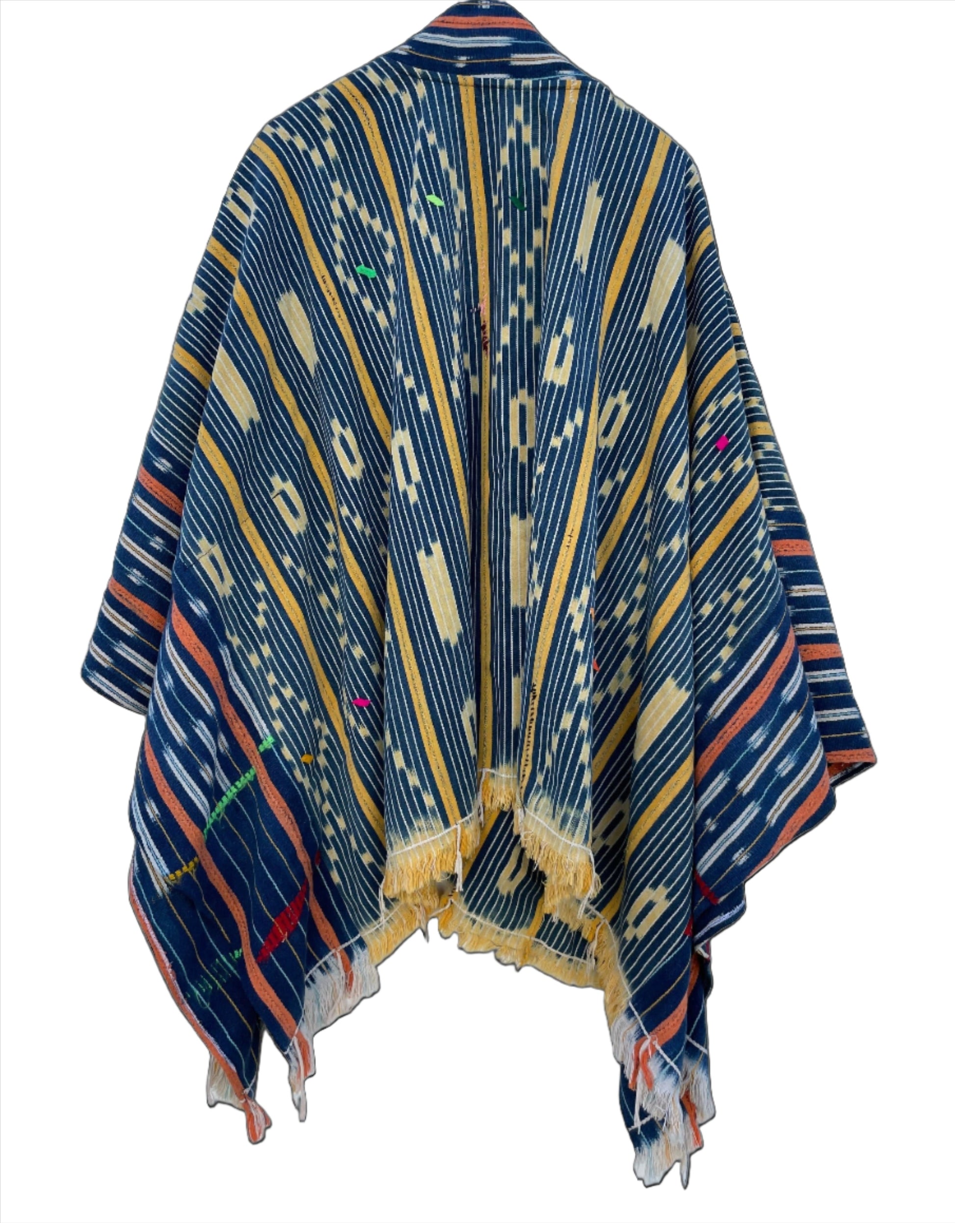 Handcrafted Art Mudcloth Clothing; Other African; Mudcloth Clothing Textiles Poncho, Vintage African Indigo Clothing, Baule Woven Cloth Poncho