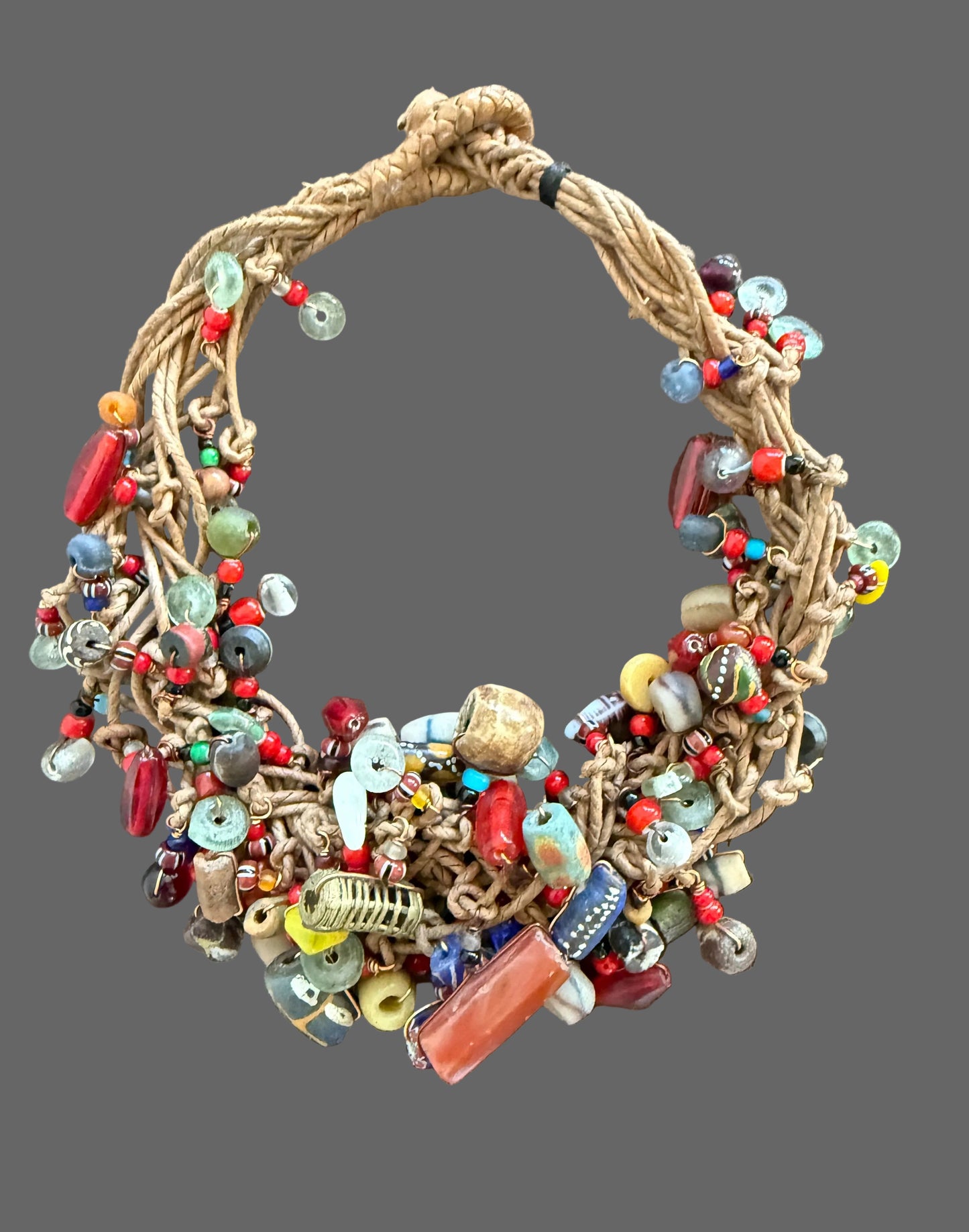 Trade Beads Leather Necklace, Women African Statement Jewelry