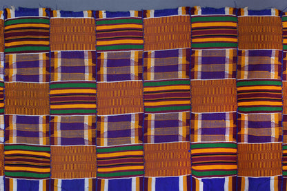 Tribal Textiles; Traditional; Collection; Other African; Extra Large, Authentic Ghana Kente, African Hand Dyed Rayon, Woven Cotton, Traditional Ashanti Men Wrap Cloth
