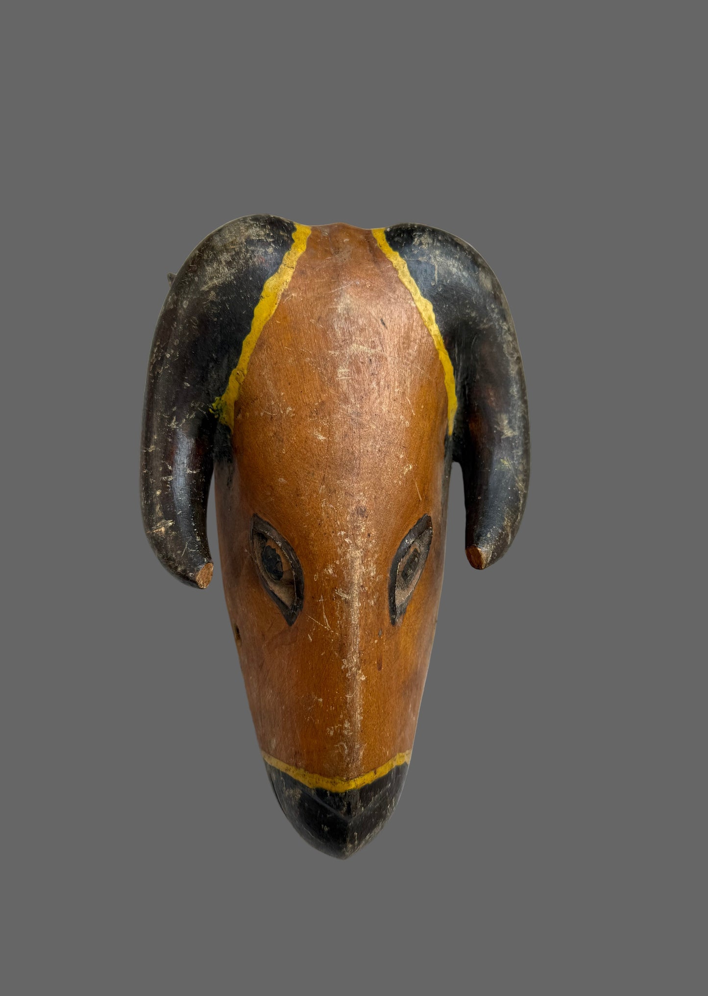 Authentic, Wood Carved Traditional Baule Ram Mask, African Wall Decor Collection