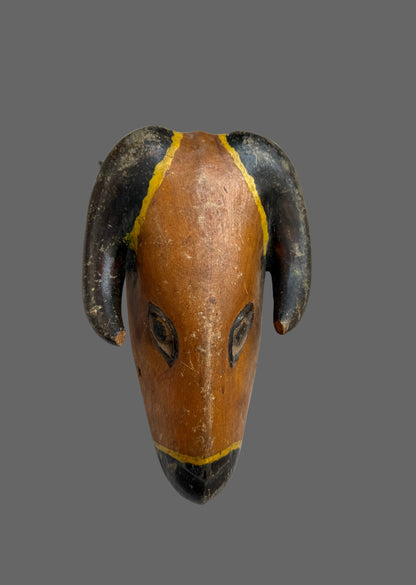 Authentic, Wood Carved Traditional Baule Ram Mask, African Wall Decor Collection
