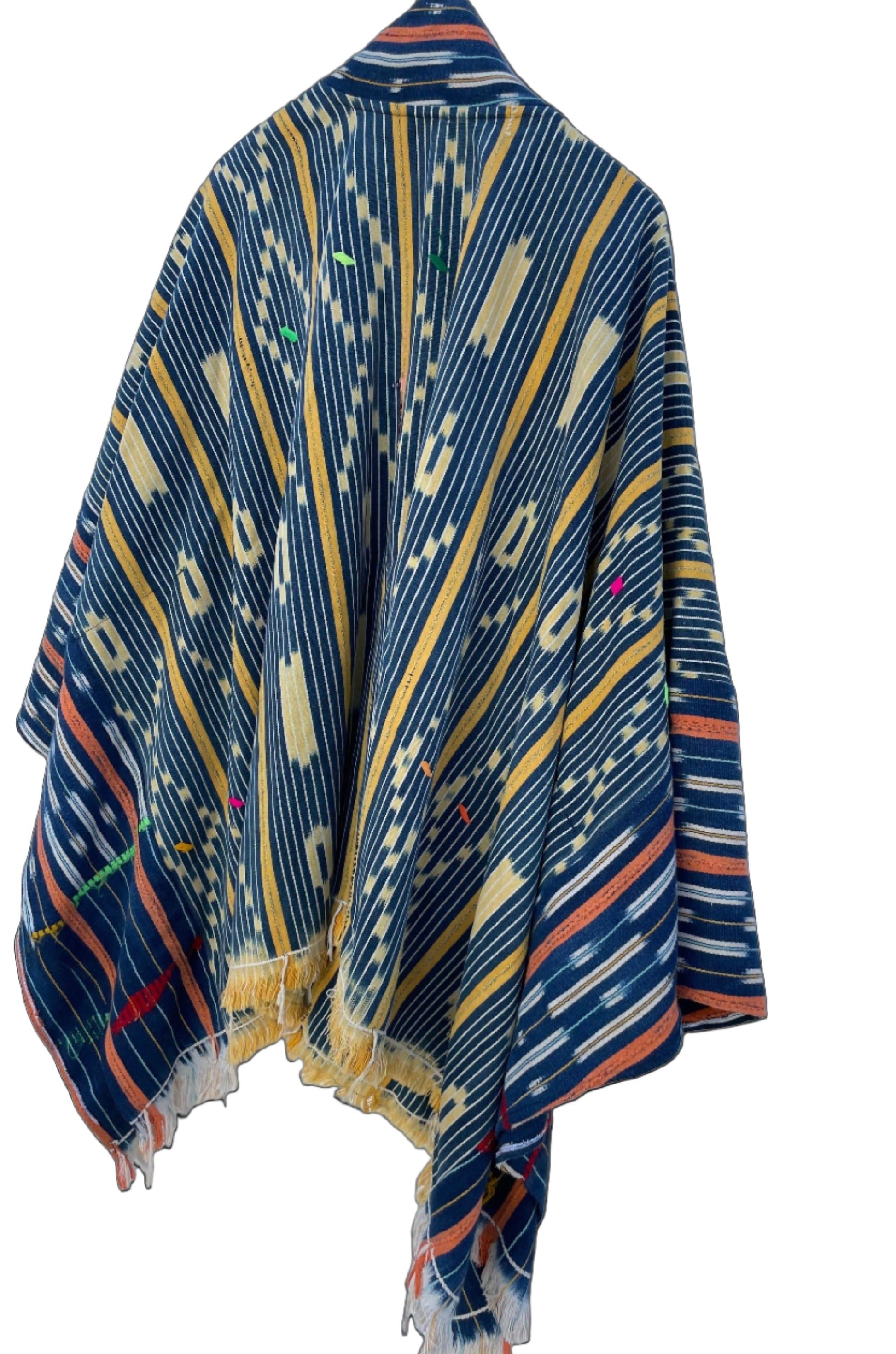 Handcrafted Art Mudcloth Clothing; Other African; Mudcloth Clothing Textiles Poncho, Vintage African Indigo Clothing, Baule Woven Cloth Poncho