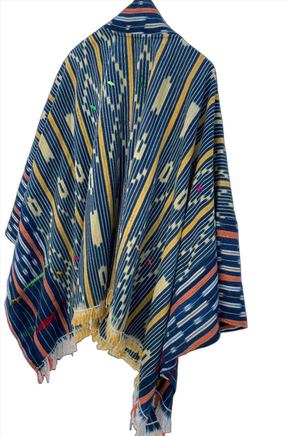Handcrafted Art Mudcloth Clothing; Other African; Mudcloth Clothing Textiles Poncho, Vintage African Indigo Clothing, Baule Woven Cloth Poncho