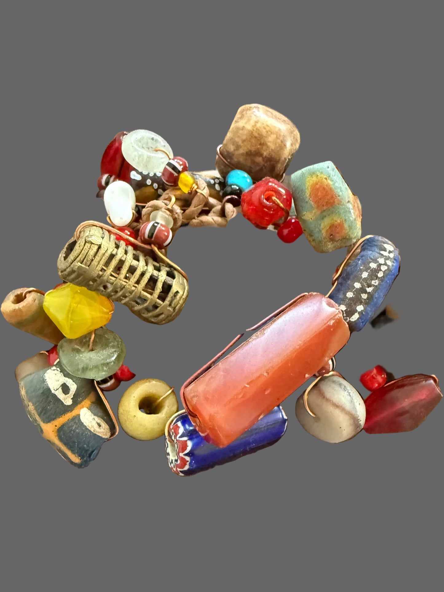 Trade Beads Leather Necklace, Women African Statement Jewelry