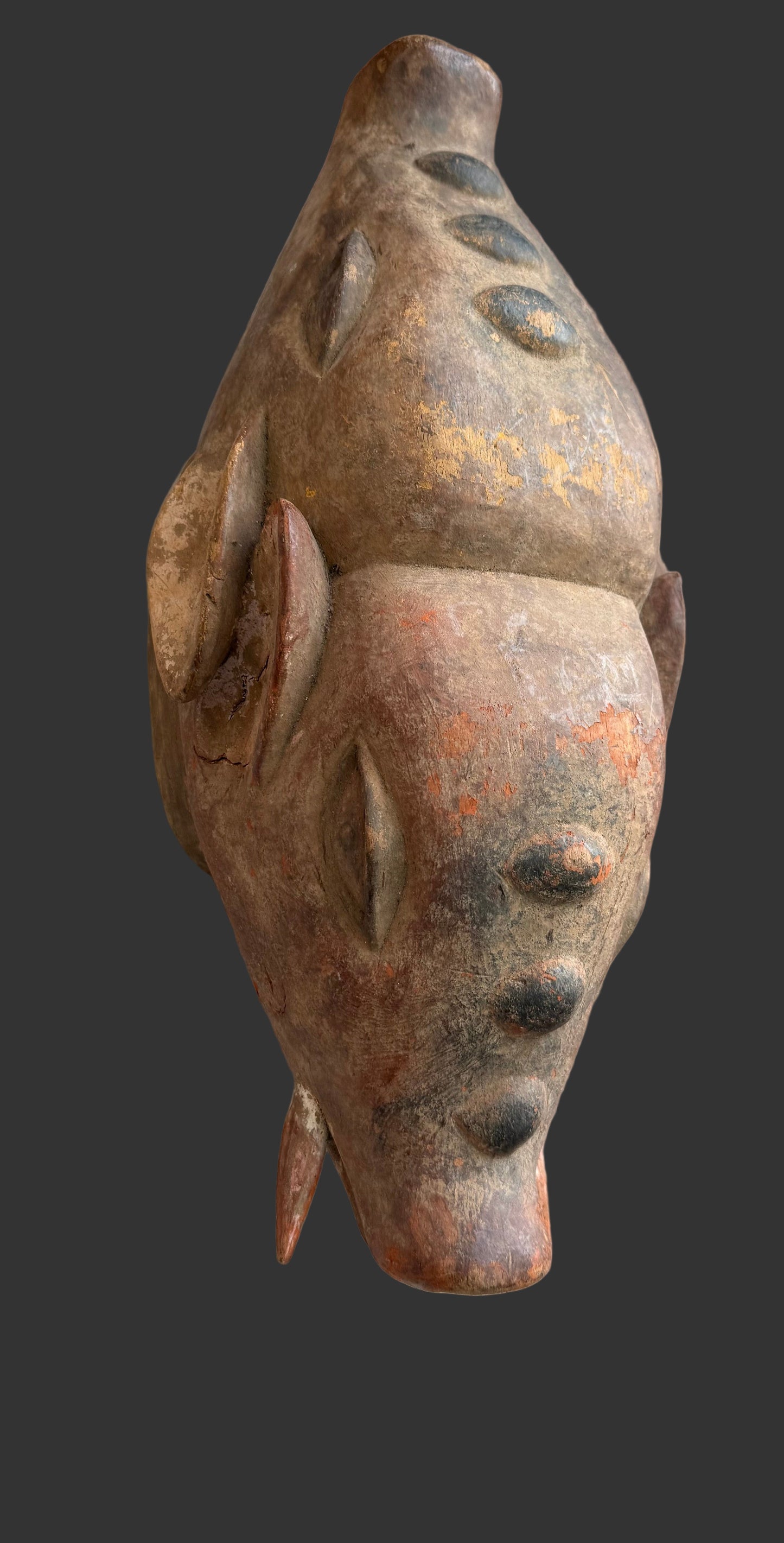 Rare, Authentic,Carved Wooden Helmet Mask, Traditional African Double Face Pig Mask