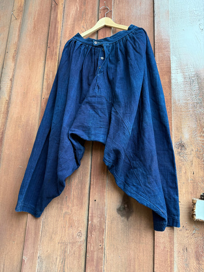 Handmade African Indigo Blue Mudcloth Harem Pants- Vintage Textile