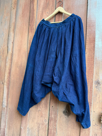 Handmade African Indigo Blue Mudcloth Harem Pants- Vintage Textile