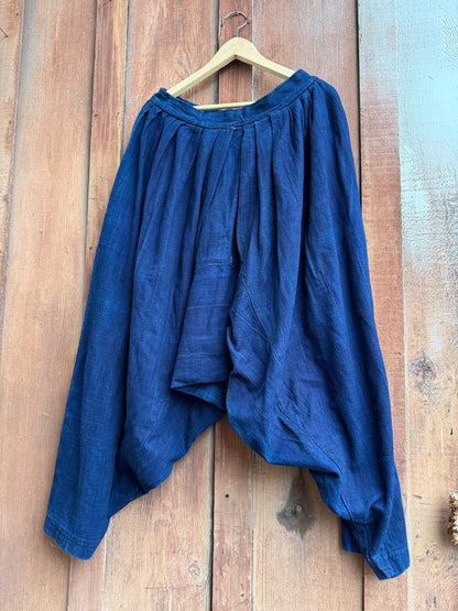 Handmade African Indigo Blue Mudcloth Harem Pants- Vintage Textile