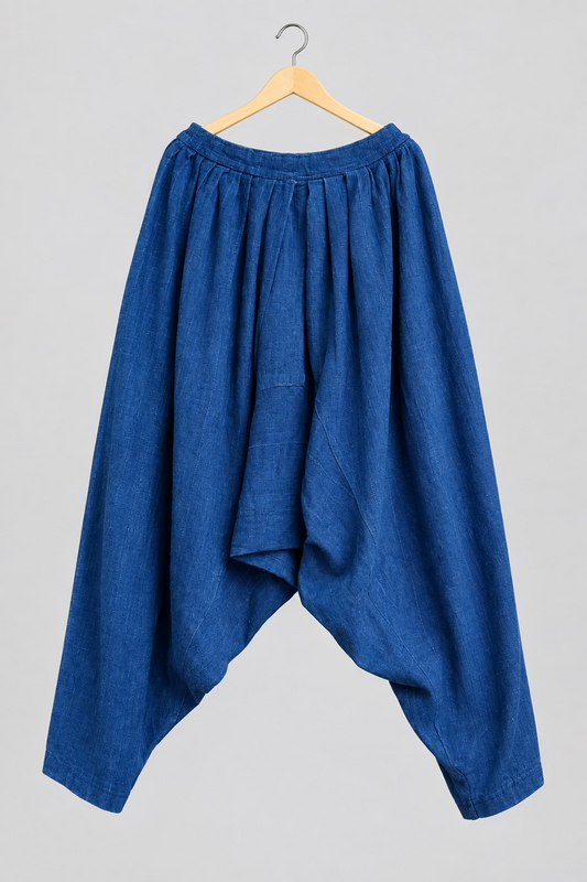 Handmade African Indigo Blue Mudcloth Harem Pants- Vintage Textile