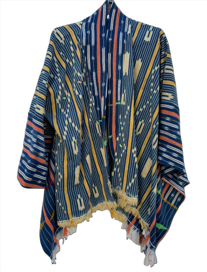 Handcrafted Art Mudcloth Clothing; Other African; Mudcloth Clothing Textiles Poncho, Vintage African Indigo Clothing, Baule Woven Cloth Poncho