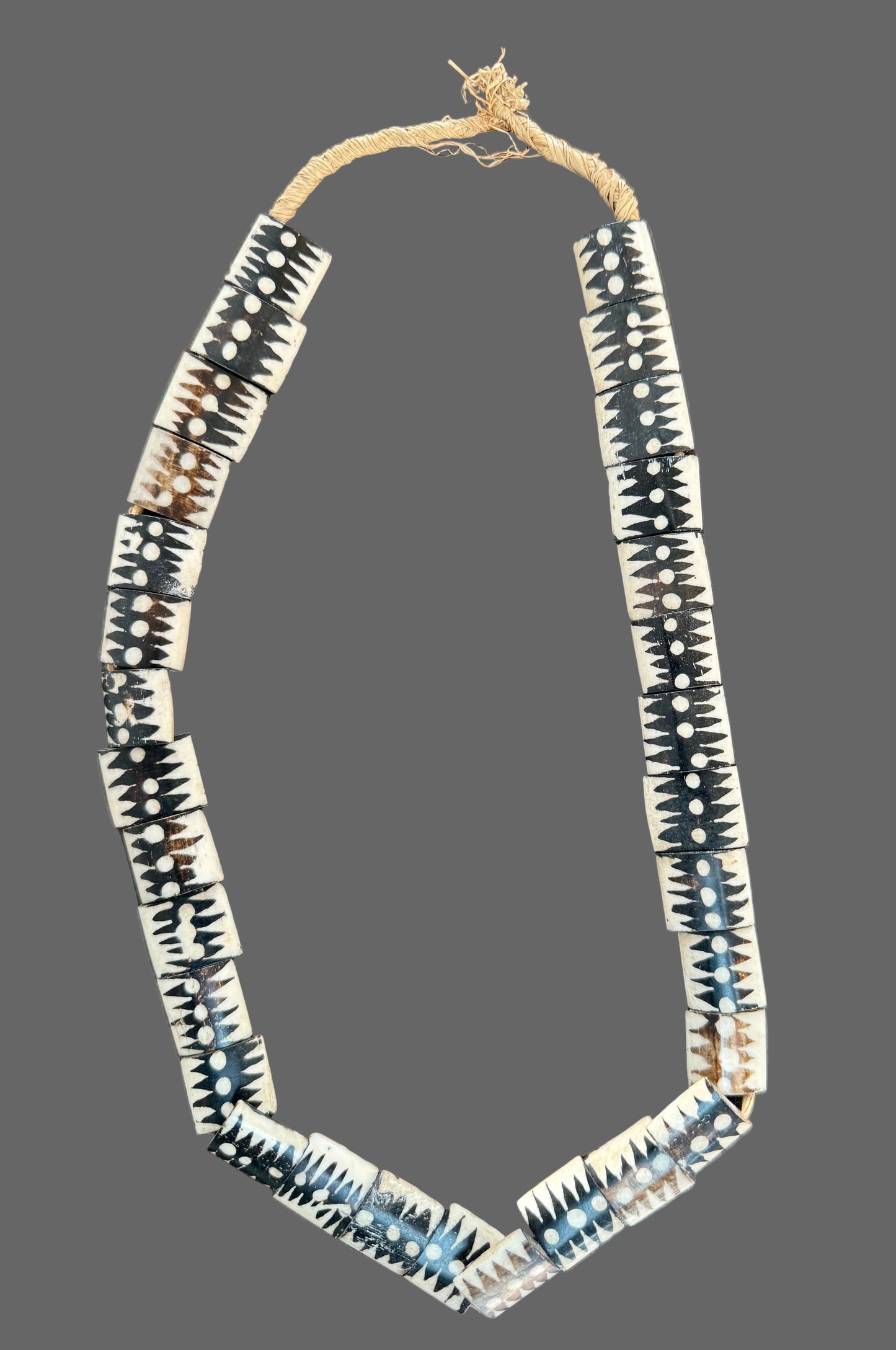 Trade Beads African Batik Bone Necklace, Long Strand Jewelry