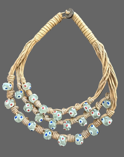 Trade Beads Leather Necklace, Women African Statement Jewelry