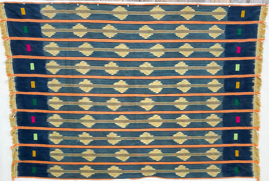 Handcrafted textiles; Vintage Baule Ikat, Woven Cotton Textile, Decorative African Fabric, Hand Dyed Cloth