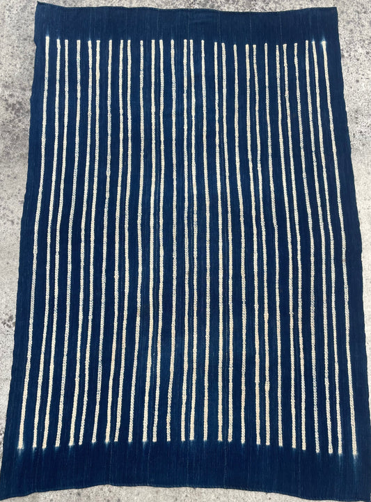 Handcrafted textiles; Vintage Striped Indigo African Cotton Fabric, Hand Dyed Decorative Textile
