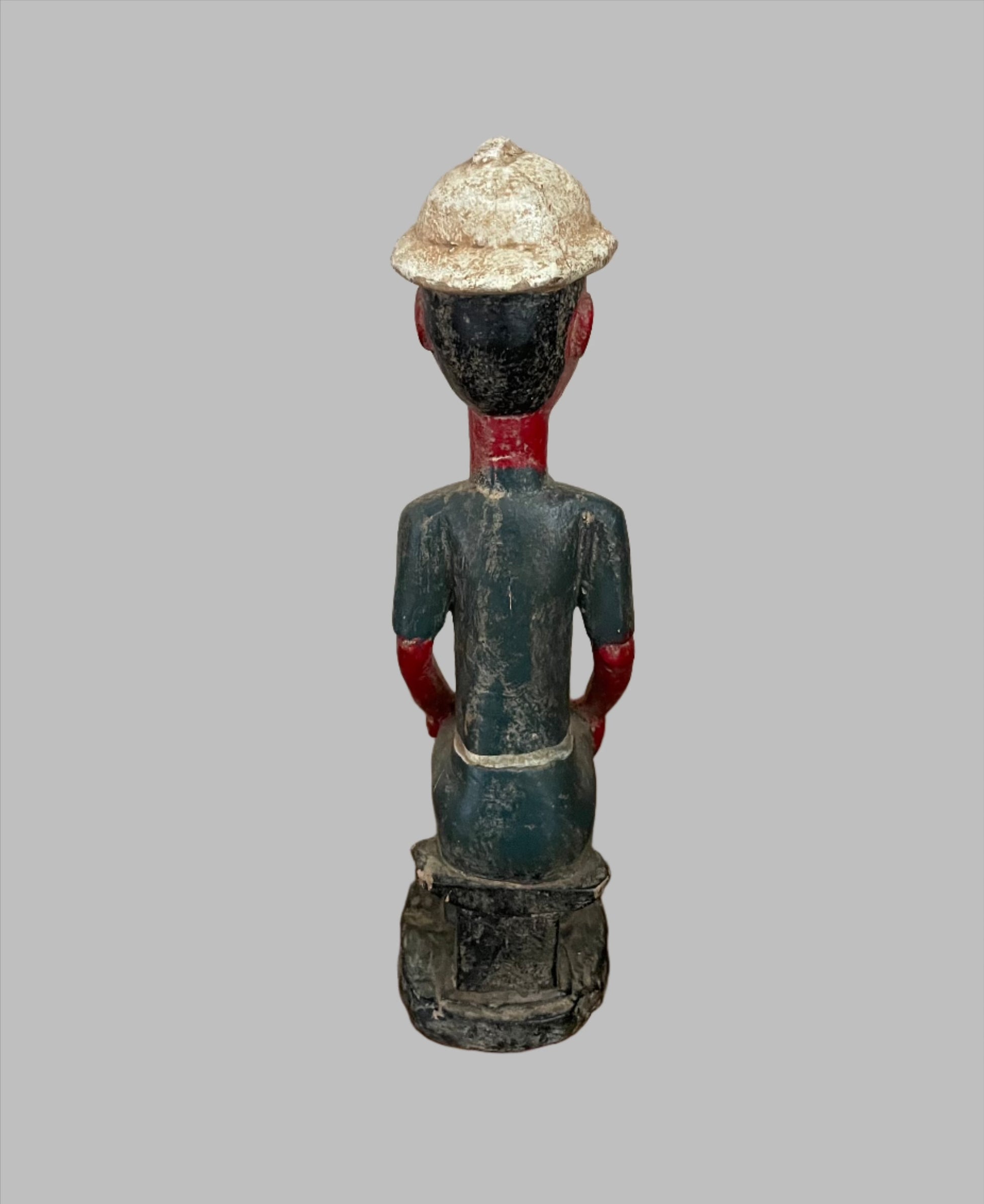 Handcrafted Sculptures and Statues;Collection; Other African; African Painted Seated Male Statue, Handcrafted Vintage Wooden Sculpture