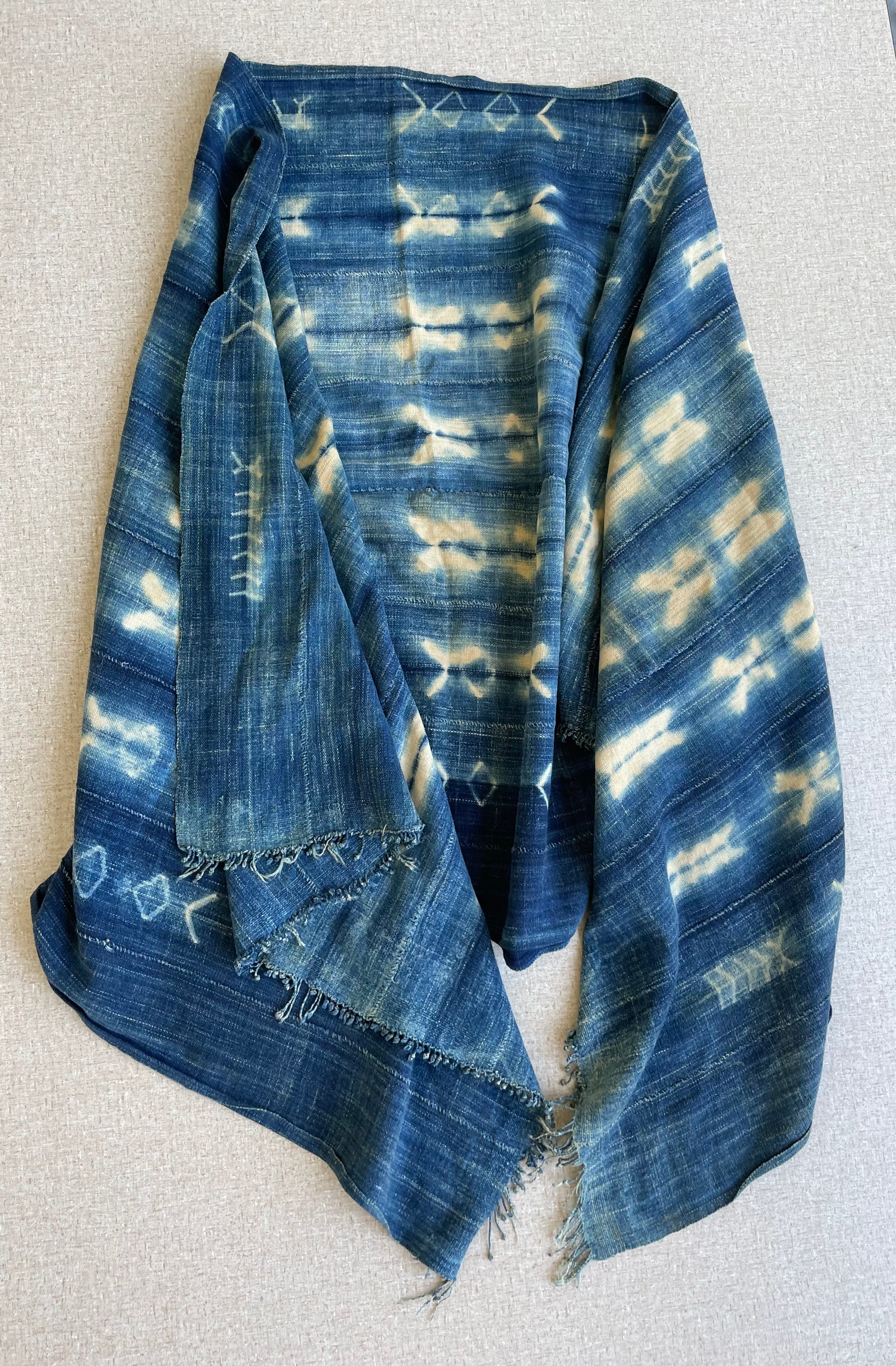 Handcrafted African Art - Scarves Shawls - Tie Dyed  Indigo - Faded Blue - Vintage - Textiles Fabric