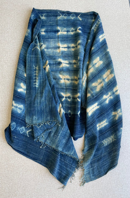Handcrafted African Art - Scarves Shawls - Tie Dyed  Indigo - Faded Blue - Vintage - Textiles Fabric