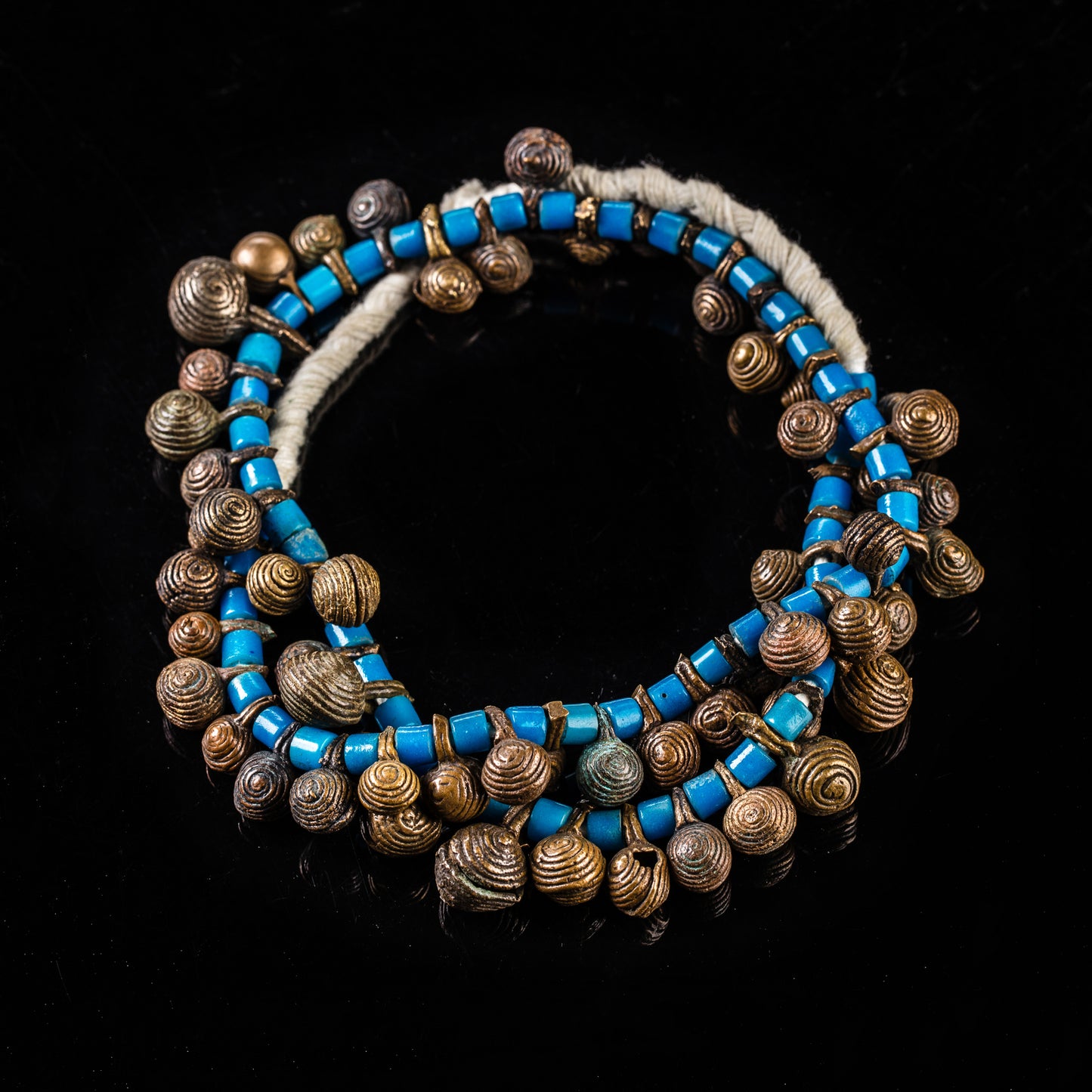 Tribal Necklaces - African Plural Art - Naga Art - Necklaces - Jewelry - Naga Blue Glass Trade Beads Necklace, Bronze Beaded Jewelry
