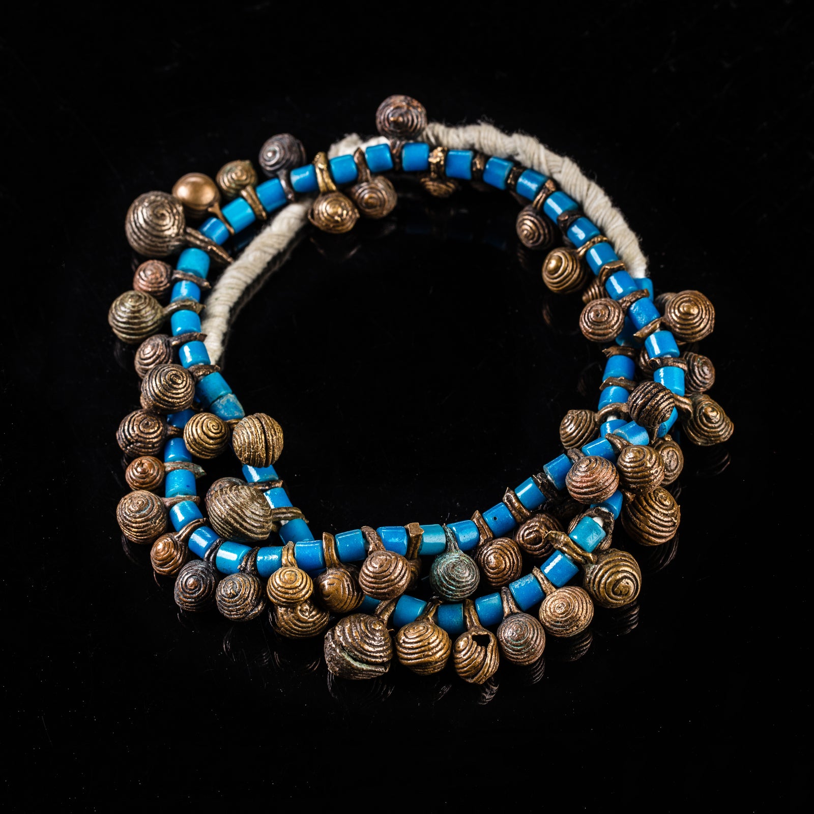 Tribal Necklaces - African Plural Art - Naga Art - Necklaces - Jewelry - Naga Blue Glass Trade Beads Necklace, Bronze Beaded Jewelry
