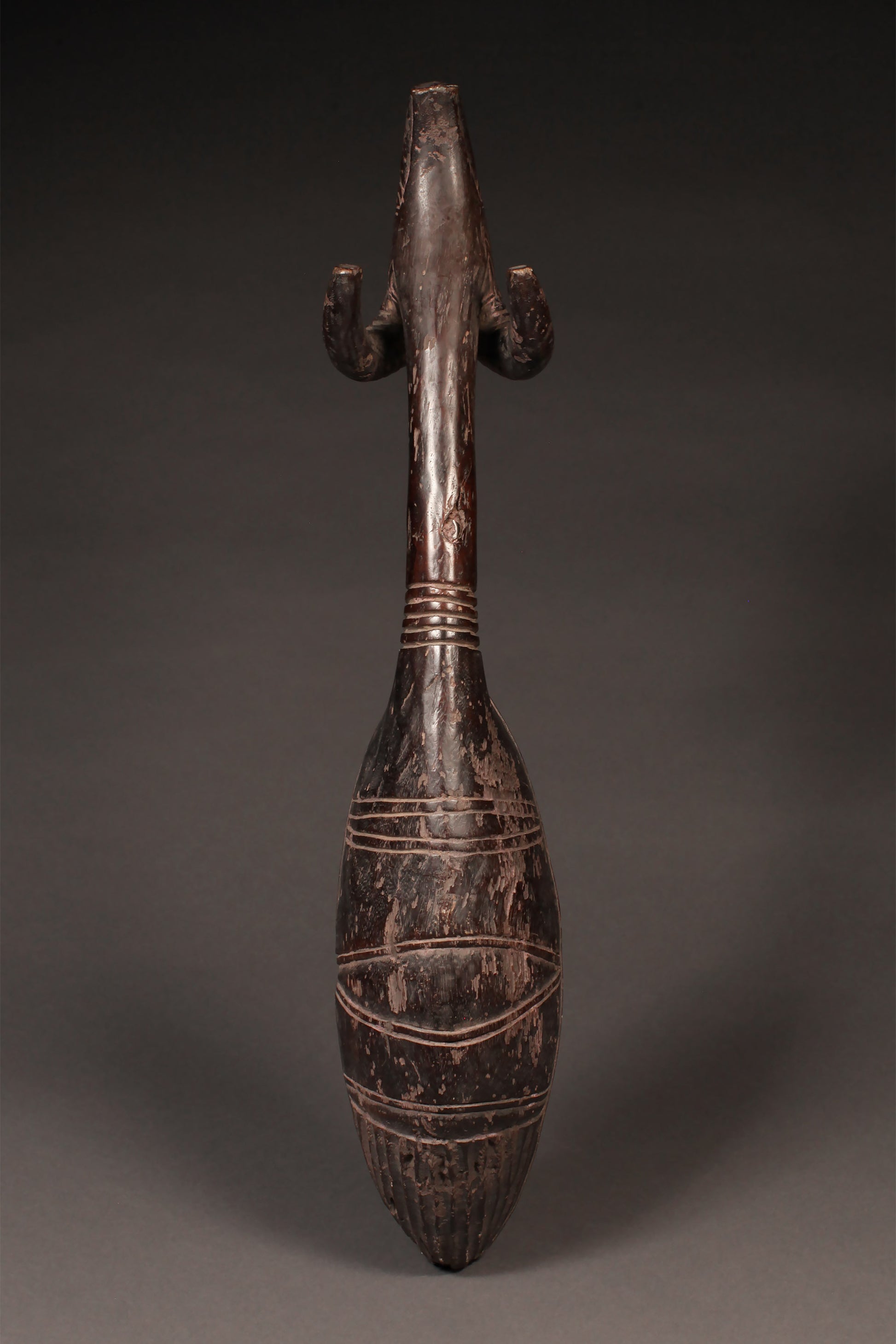 Tribal Objects; Artwork; Collection; Other African; Ceremonial Ladle Spoon with Ram's Head, Carved African Wood, Dan Tribe
