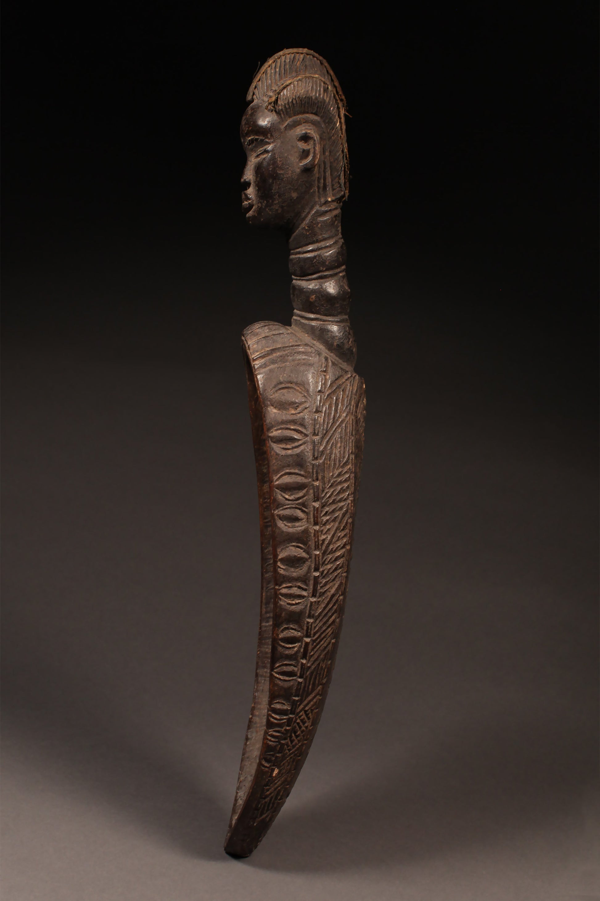 Tribal Objects; Original sculptures and statuary, in any material;Of an age exceeding 100 years ; Ceremonial Ladle Spoon, Dan Tribe, Carved Wood Sculpture Figure, African Art Artifact