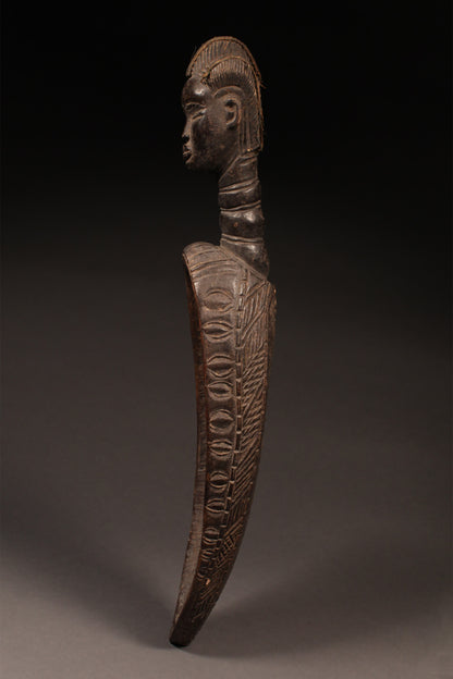 Tribal Objects; Original sculptures and statuary, in any material;Of an age exceeding 100 years ; Ceremonial Ladle Spoon, Dan Tribe, Carved Wood Sculpture Figure, African Art Artifact