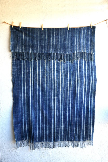 Handcrafted Textiles;Woven Fabrics Of Jute Or Of Other Textile Bast Fibers;Striped Indigo Vintage,  African Fabric, Woven Cotton Textile Hand Dyed
