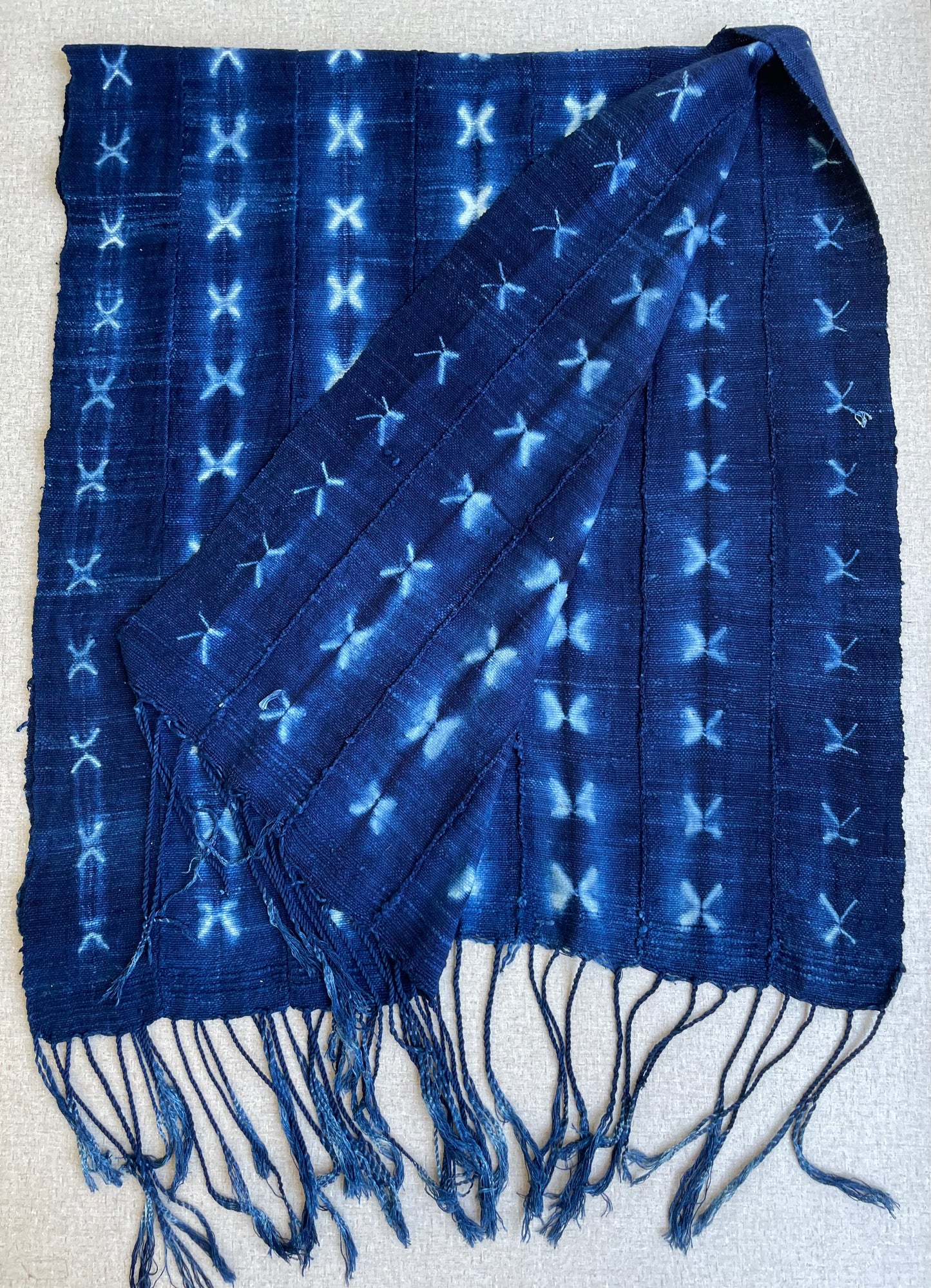 Handcrafted Art Textiles; Textiles In Art and Other African; Traditional; Vintage; Vintage African Indigo, Tie Dyed Blue Cotton Textile Scarf