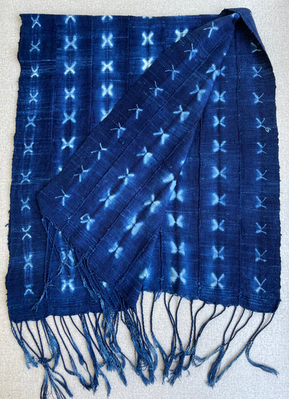 Handcrafted Art Textiles; Textiles In Art and Other African; Traditional; Vintage; Vintage African Indigo, Tie Dyed Blue Cotton Textile Scarf