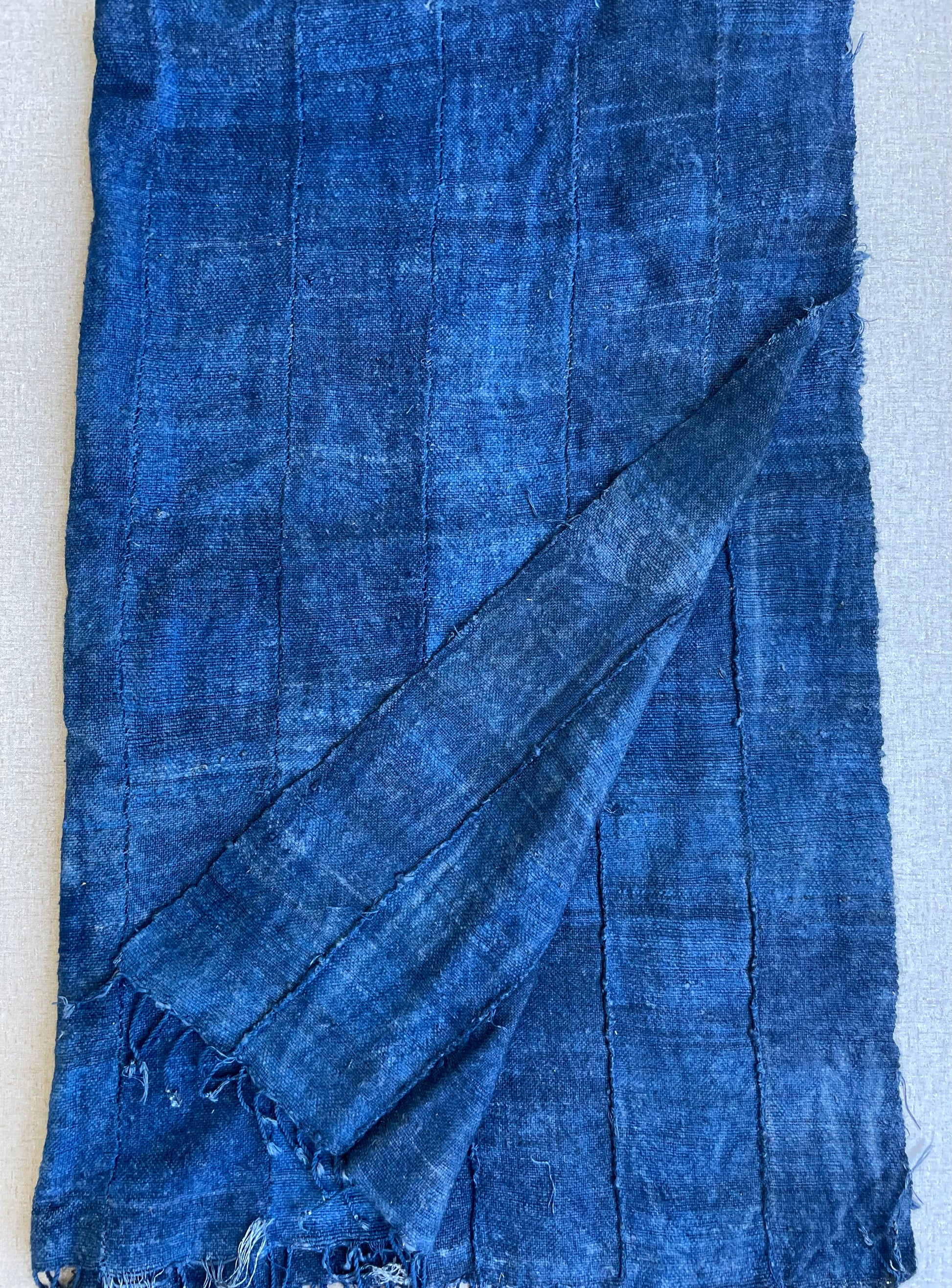 Handcrafted Art Textiles; Woven Fabrics; Other African; Indigo Based; Cotton; Traditional; Intricate Patterns; Home Decor; Indigo Solid Blue Textile Fabric, Woven Cotton, Vintage Blue Textile, West African