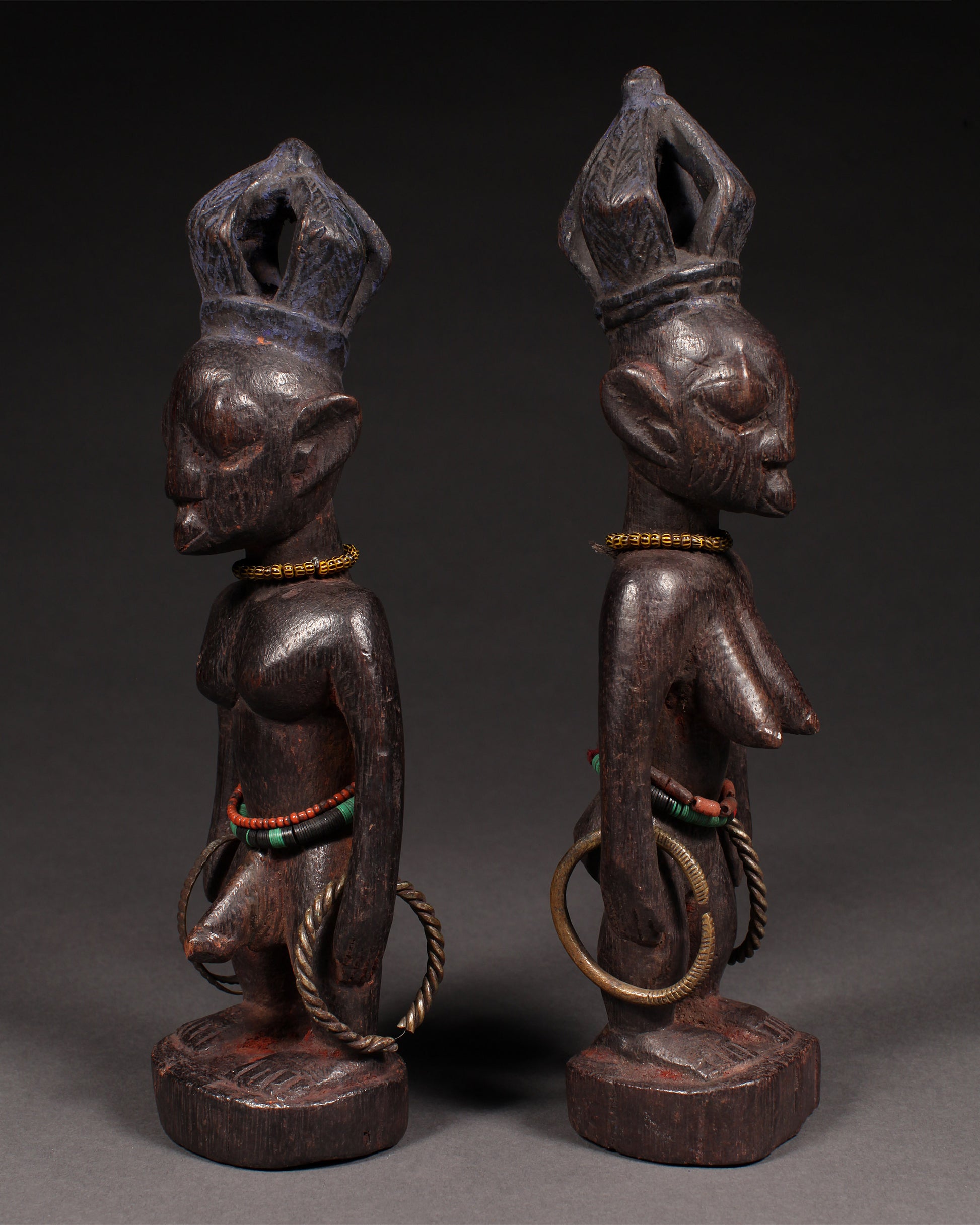 Tribal Sculptures and Statues;Traditional; Collection; Other African; African Ibeji Twin Figures,Yoruba Tribe, Nigeria, Carved Wood
