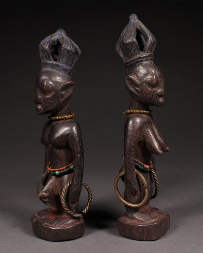 Tribal Sculptures and Statues;Traditional; Collection; Other African; African Ibeji Twin Figures,Yoruba Tribe, Nigeria, Carved Wood