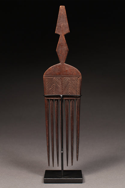 Tribal Objects; Artwork; Collection; Other African; Comb with Geometric Incisions, Carved Wood, Ashanti, Asante, Ghana, African Artifact Sculpture