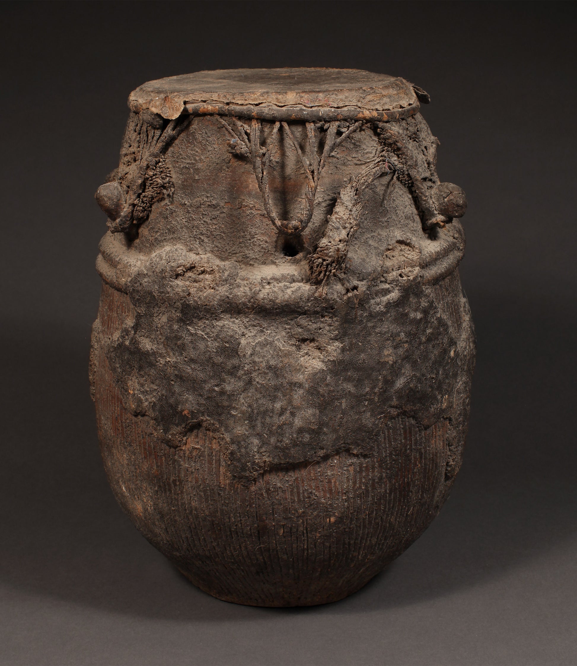 Tribal Objects; Artwork; Collection; Other African; Antique Baule Tribe Drum, Carved Wood, African Folk Art Artifact