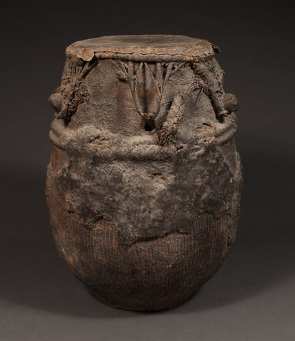 Tribal Objects; Artwork; Collection; Other African; Antique Baule Tribe Drum, Carved Wood, African Folk Art Artifact
