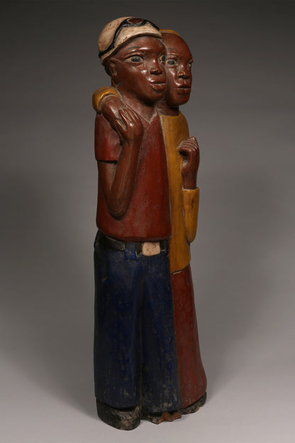 Handcrafted Sculptures and Statues;Collection; Other African; Decorative Friendship Sculpture, Handmade Painted Wooden, African Artwork