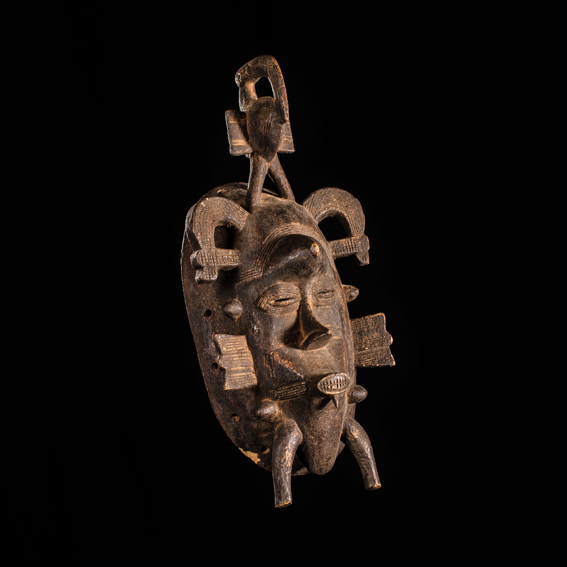 Tribal Masks; Traditional; Collection; Other African; Masks in costumes; African Kpelie Face Mask, Wood, Senufo Tribe