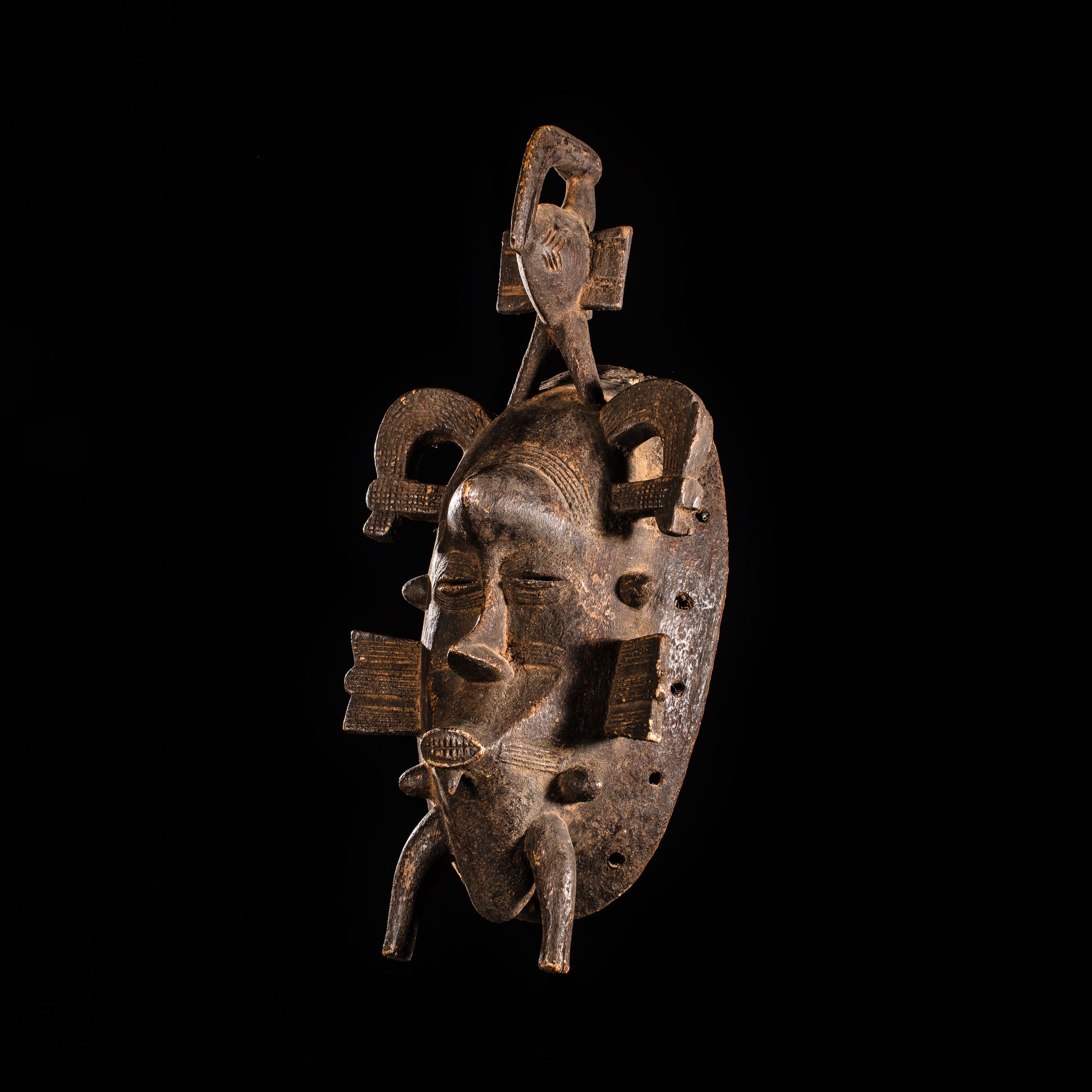 Tribal Masks; Traditional; Collection; Other African; Masks in costumes; African Kpelie Face Mask, Wood, Senufo Tribe