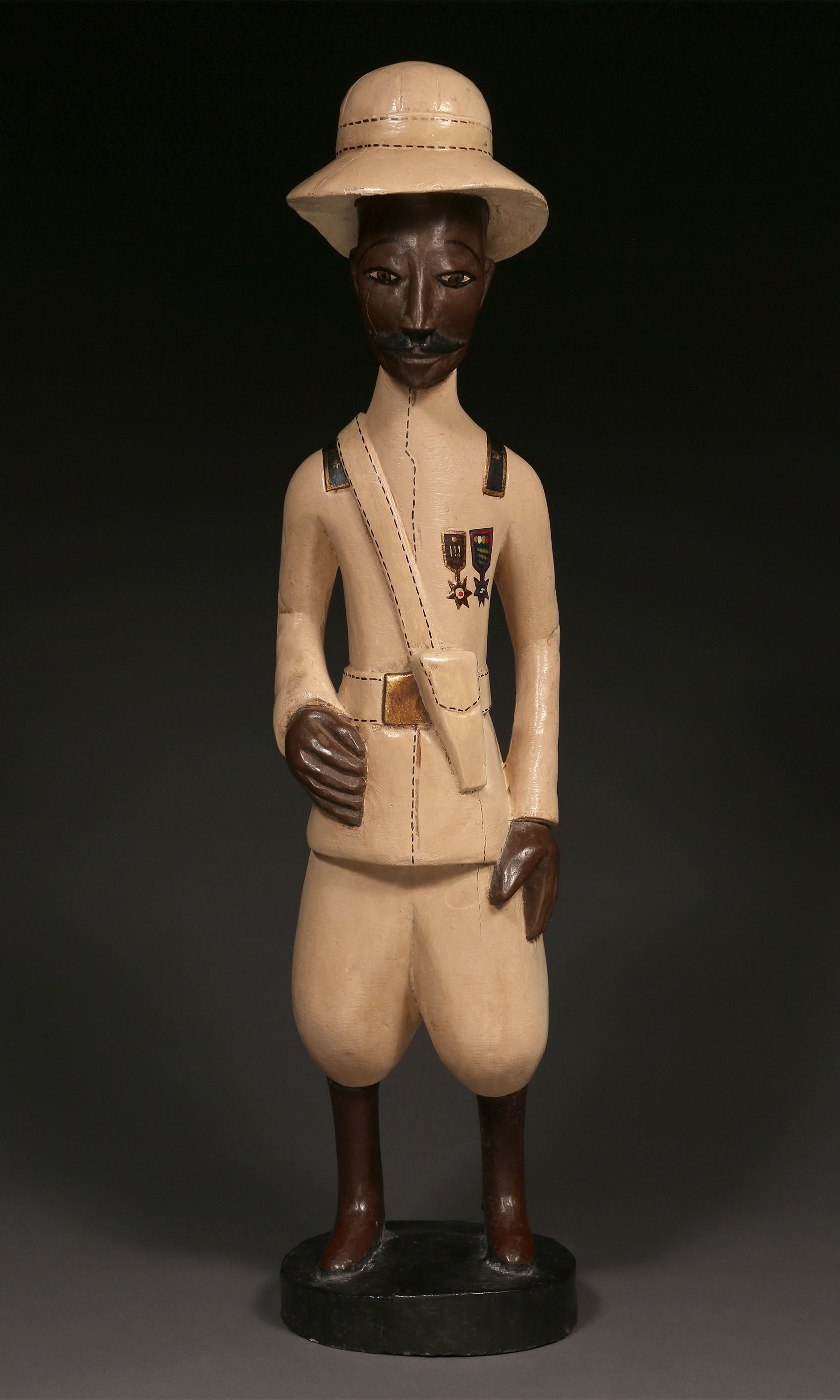 Handcrafted Sculptures and Statues;Collection; Other African; Military Officer Carved Wood Painted, Crafted Sculpture, African Artwork