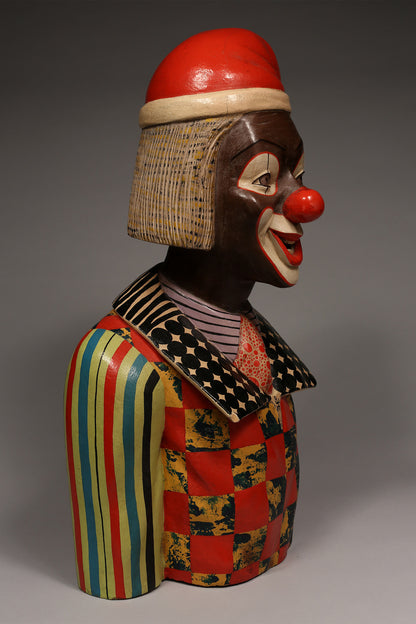 Handcrafted Sculptures and Statues;Collection; Other African; Hand Carved, Clown Santa, Wooden Painted, Decorative African Sculpture