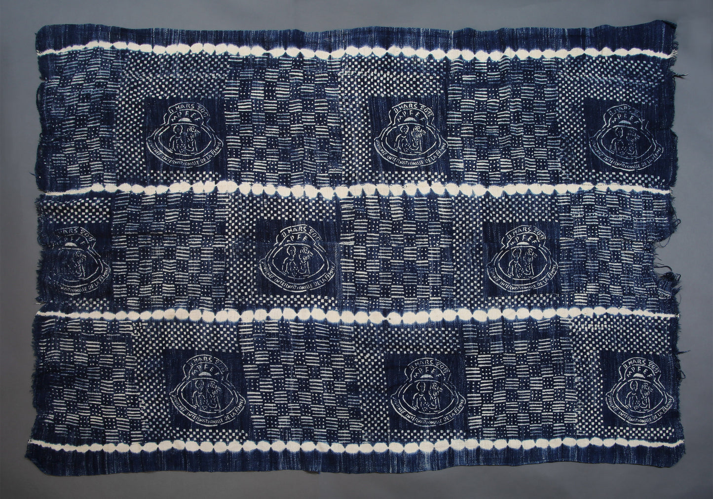 Handcrafted Textiles;Woven Fabrics Of Jute Or Of Other Textile Bast Fibers;Vintage African Woven Cotton Textile,  Indigo Fabric, Resist Dyed