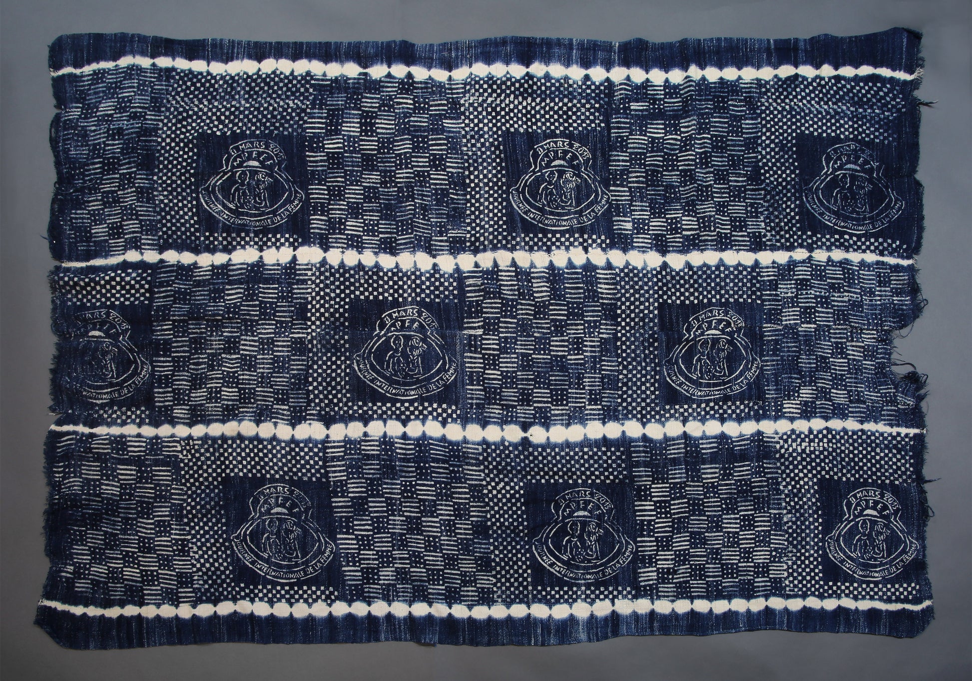Handcrafted Textiles;Woven Fabrics Of Jute Or Of Other Textile Bast Fibers;Vintage African Woven Cotton Textile,  Indigo Fabric, Resist Dyed