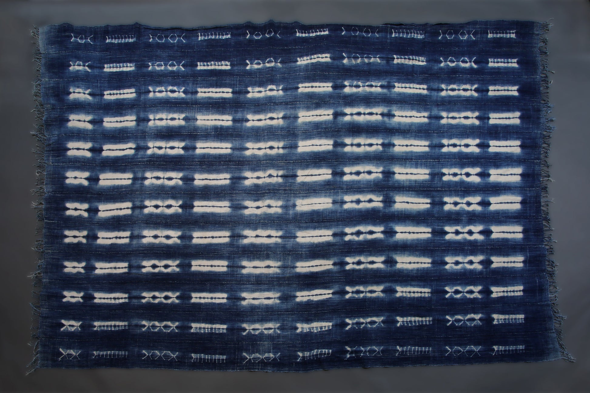 Handcrafted Textiles;Woven Fabrics Of Jute Or Of Other Textile Bast Fibers;Hand Dyed Indigo Blue White Vintage Cloth, African Cotton Fabric, Tie Dye Shibori Pattern