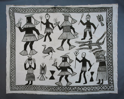 Handcrafted Art Textiles; Woven Fabrics; Other African; Mudcloth Based; Cotton; Traditional; Intricate Patterns; Vintage; Living Spaces; Home Decor; Tapestries; Hand Painted, Black White, Decorative African Senufo Mudcloth Cotton Textile