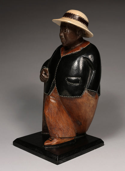Handcrafted Sculptures and Statues;Collection; Other African; Gentleman Sculpture, Carved Painted Wood, African Decor